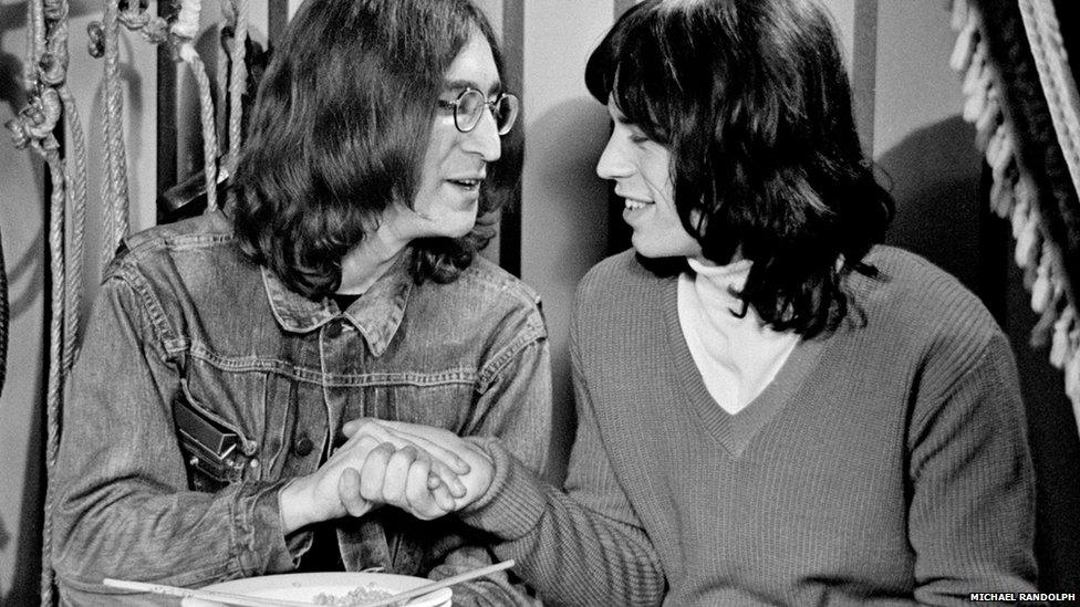 John Lennon and Mick Jagger at The Rolling Stones Rock and Roll Circus