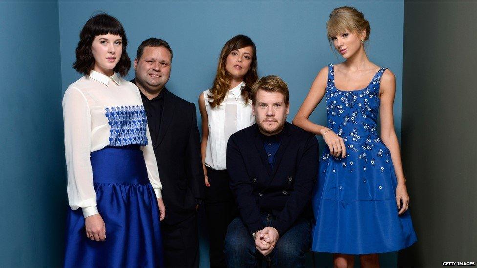 Actress Alexandra Roach, singer Paul Potts, actress Valeria Bilello, actor James Corden and singer Taylor Swift, promoting One Chance