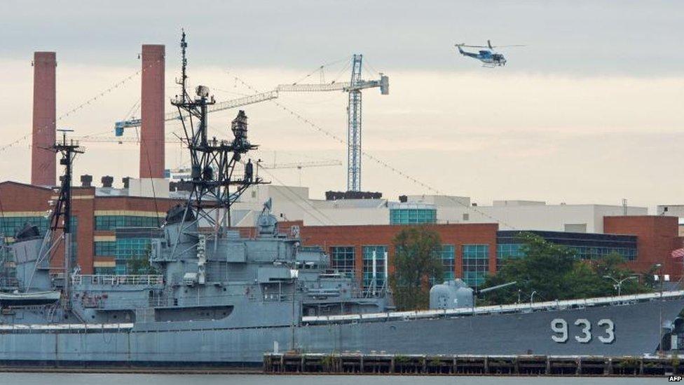 Helicopters over the Washington Navy Yard, 16 Sept