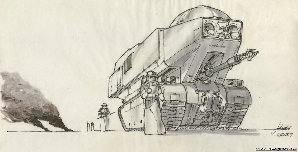 Joe Johnston: Imperial tank. Concept Art for The Empire Strikes Back (Pen, ink and marker on vellum)