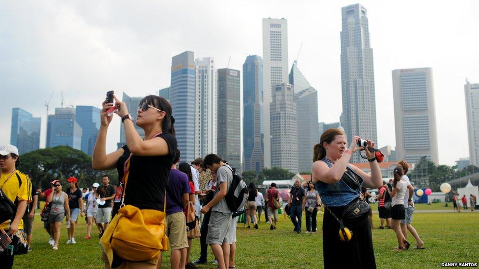 Crowds gather in Padang field during the Singapore Grand Prix weekend where a concert and other entertainments are held