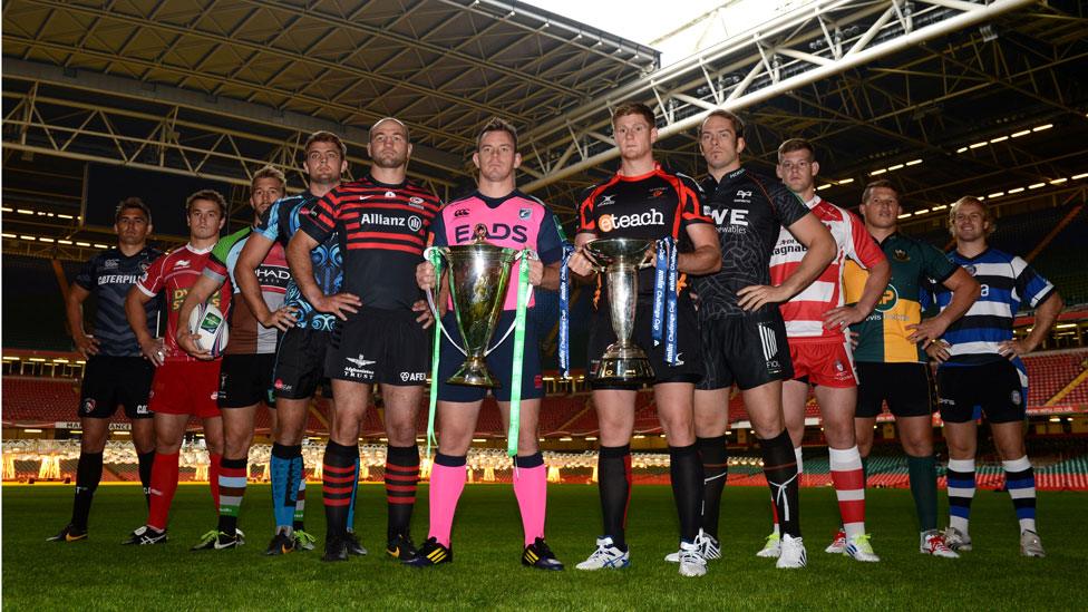 The captains of the teams in European knockout tournaments line-up for a picture at the tournament launch