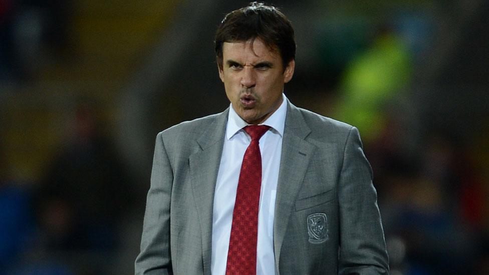 Wales manager Chris Coleman pulls a face as he watches his team in action against Macedonia in Cardiff