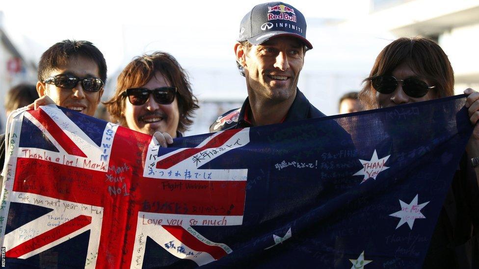 Mark Webber alongside his Japanese fans