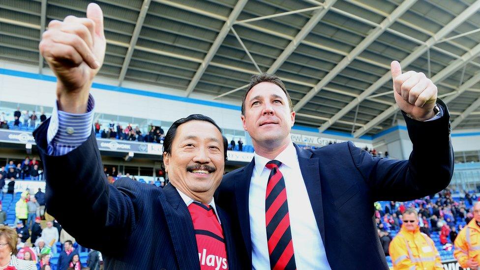 Cardiff City chairman Tan Sri Vincent Tan (left) and manager Malky Mackay