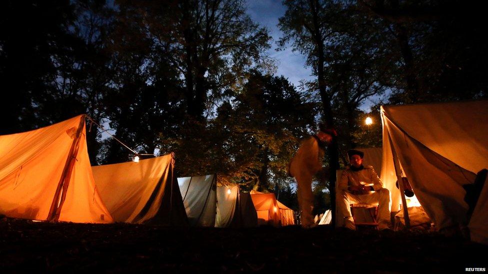 Tents of participants playing roles of French troops, village of Markkleeberg, near Leipzig (19 October)