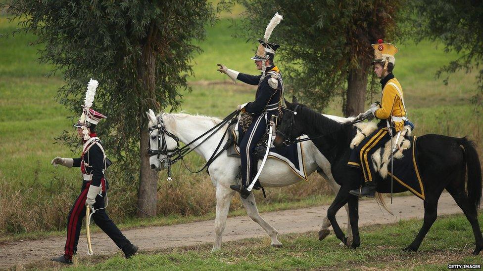 Re-enactors in uniforms of Polish lancers, Battle of Leipzig re-enactment (20 October)