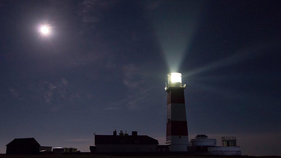 A night view of Bardsey Island off the Llyn Peninsula in Gwynedd