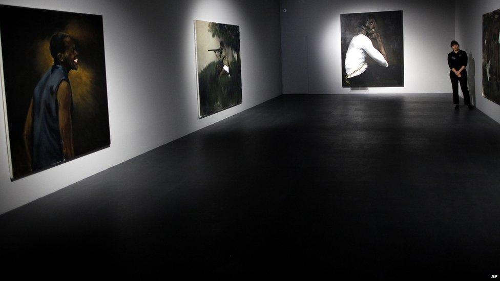 Exhibition by artist Lynette Yiadom-Boakye on display at the Turner Prize exhibition 2013 in Ebrington