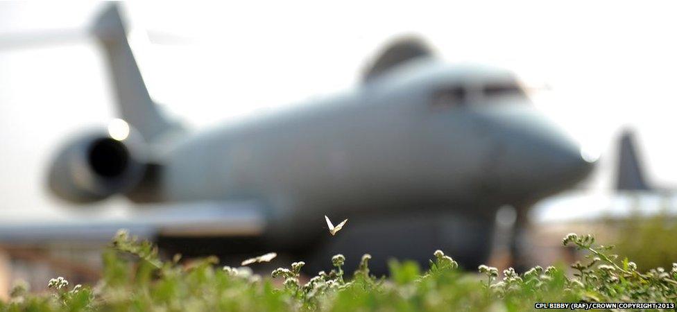 A Sentinel R1 taxis to take off from an airfield in Dakar, Senegal.