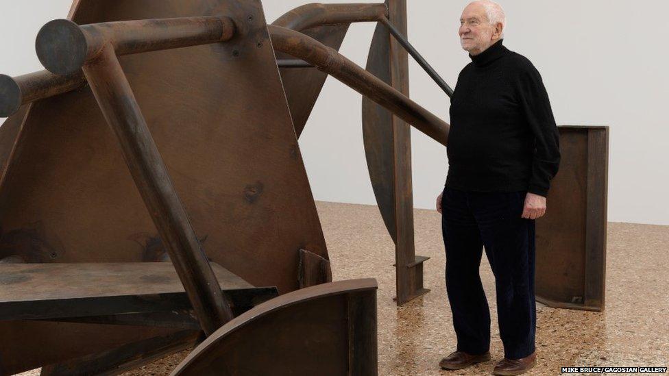 Sir Anthony with his Shadows structure at the Royal Academy