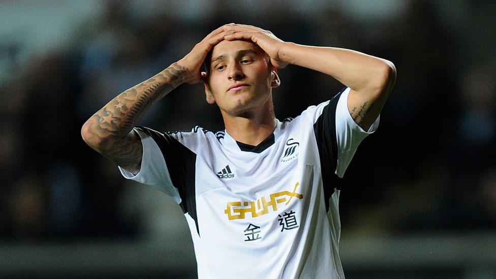 Jonjo Shelvey holds his head in frustration during Swansea City's draw with Kuban Krasnodar