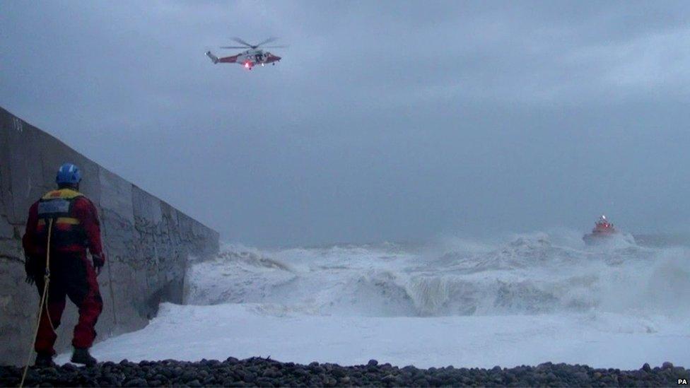 Coastguard helicopter and the Newhaven lifeboat searching for a missing teenager who was washed into the sea this afternoon at West Beach, Newhaven