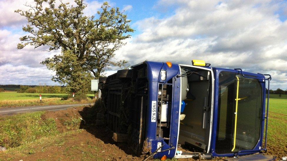 Double decker bus overturned in Hadleigh