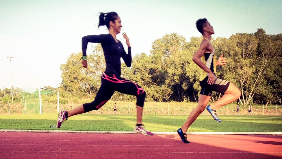 Brunei's Maziah Mahusin, the first female athlete to compete for Brunei at the Olympic Games and her training partner Ak Hafiy Tajuddin Rositi.