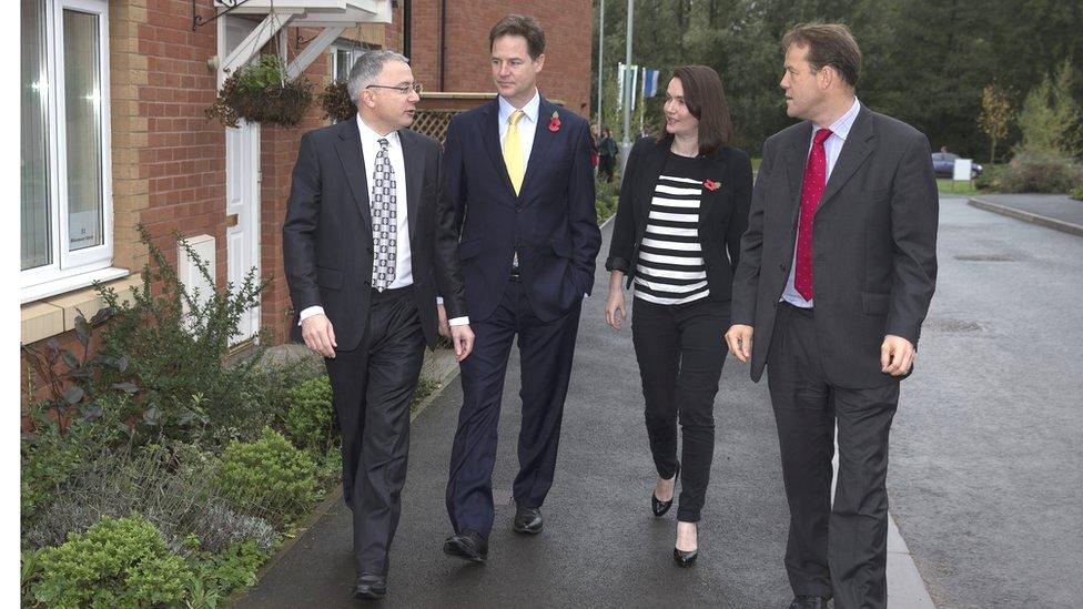 Deputy Prime Minister Nick Clegg and Welsh Liberal Democrat leader Kirsty Williams went to a new sustainable housing development being built on the site of the former Llanwern steelworks near Newport