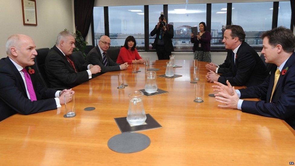 David Cameron and Nick Clegg meet Carwyn Jones