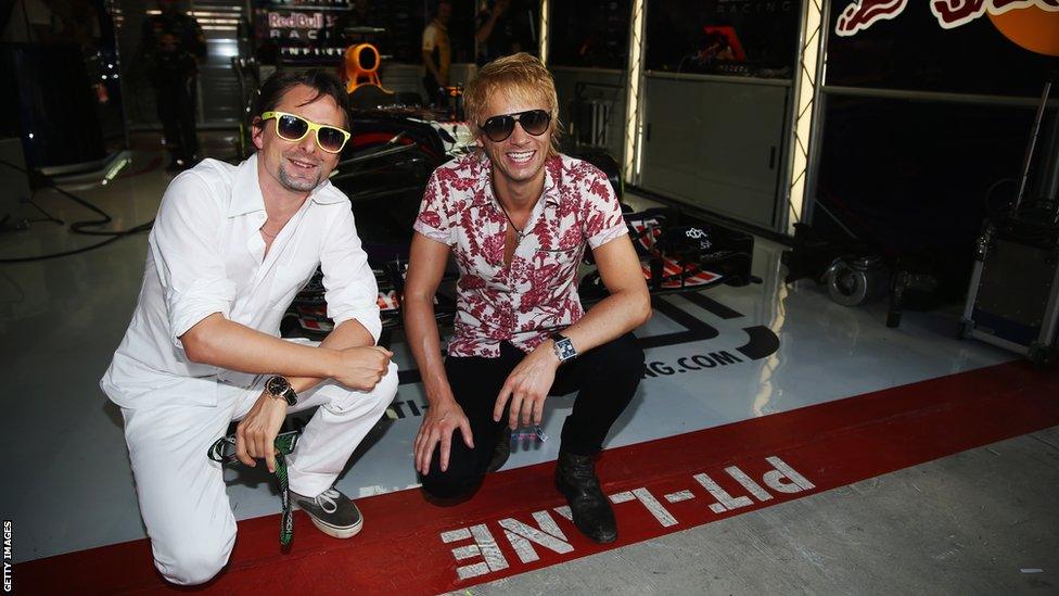 Matt Bellamy and Dominic Howard of Muse visit the Infiniti Red Bull garage