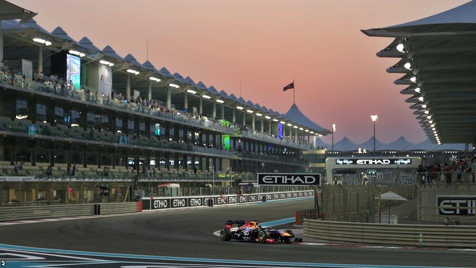 Sebastian Vettel steers his car during the second free practice at the Yas Marina racetrack