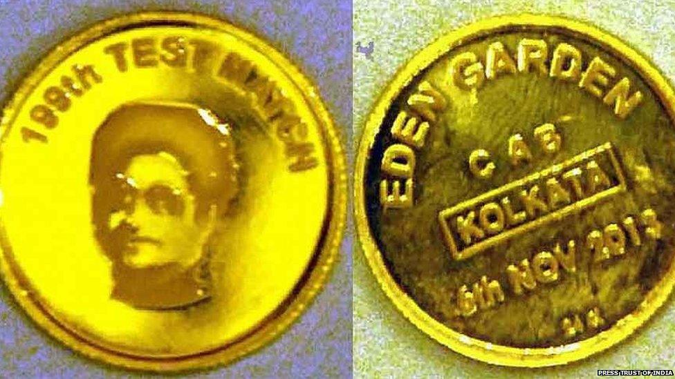 This gold coin embossed with Tendulkar's face will be used in the toss for India's Test match against West Indies