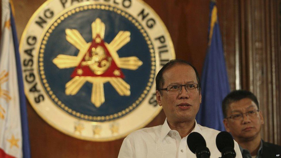 Philippine President Benigno Aquino III speaks about Typhoon Haiyan during a nationally televised address at the Malacanang palace in Manila, Philippines on 7 November 2013