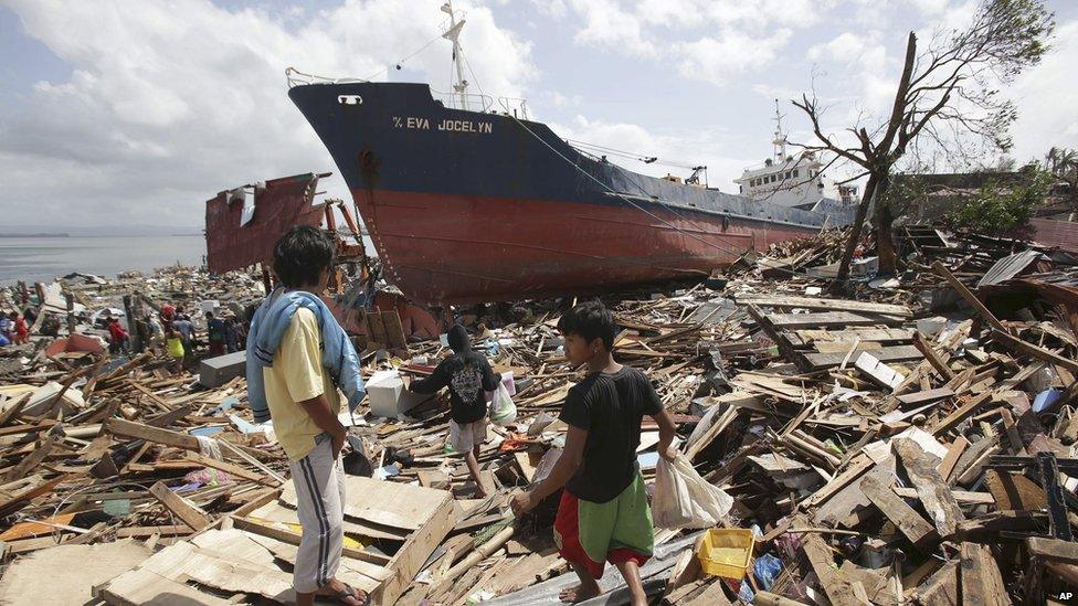 Ship washed ashore by Typhoon Haiyan in Tacloban city, Philippines. 10 Nov 2013