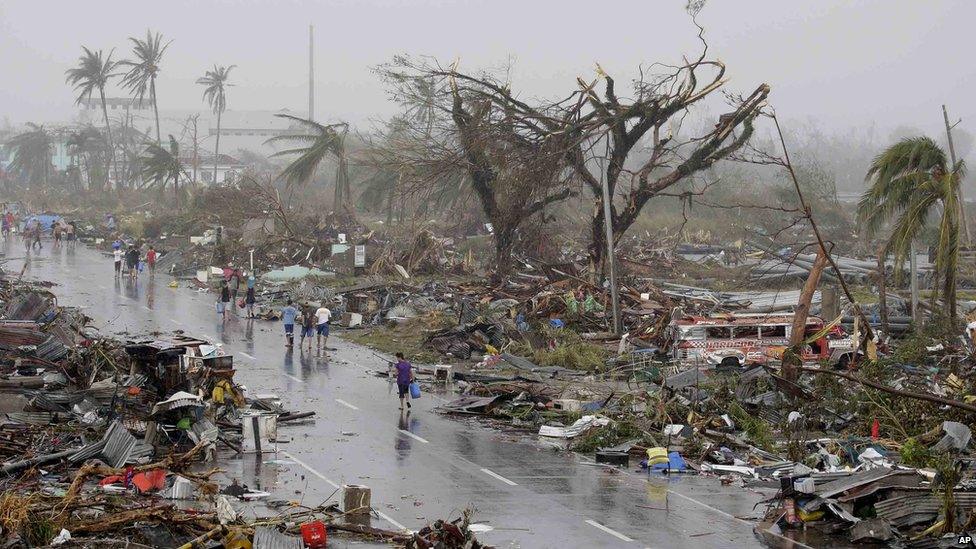 Destroyed houses in Tacloban city, Leyte province. 10 Nov 2013