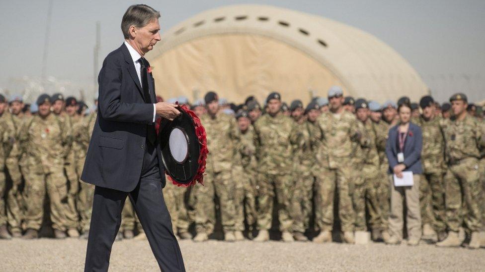 Defence Secretary Philip Hammond joined soldiers of the 7th Armoured Brigade The Desert Rats in Camp Bastion.