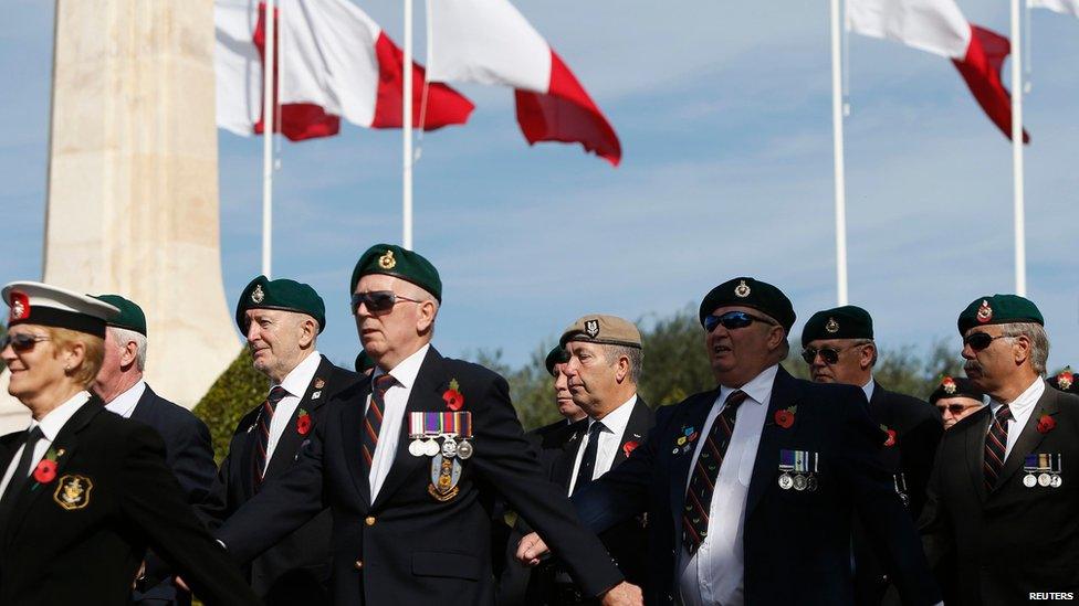 Veterans at Remembrance Day memorial service in Floriana, Malta