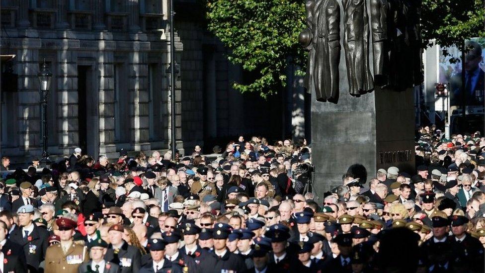 Veterans walk down Whitehall