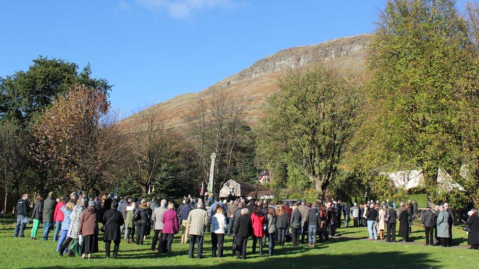 Crowd gathered at Alva war memorial
