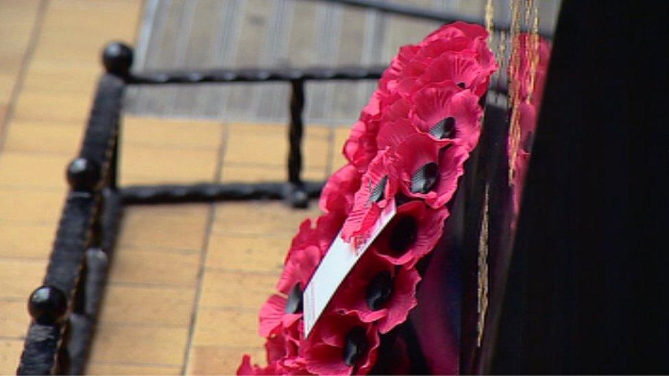 Wreath at a war memorial