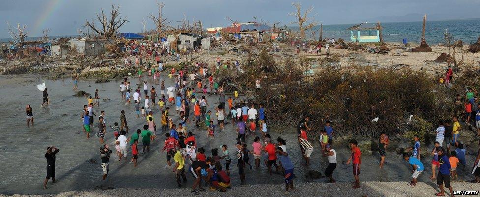 Residents of Victory Island near Guiuan town receive aid