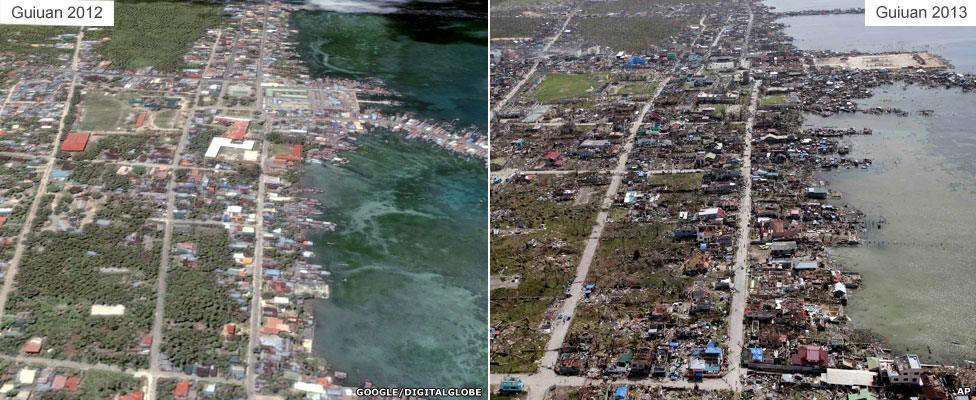 Before and after: Guiuan coast