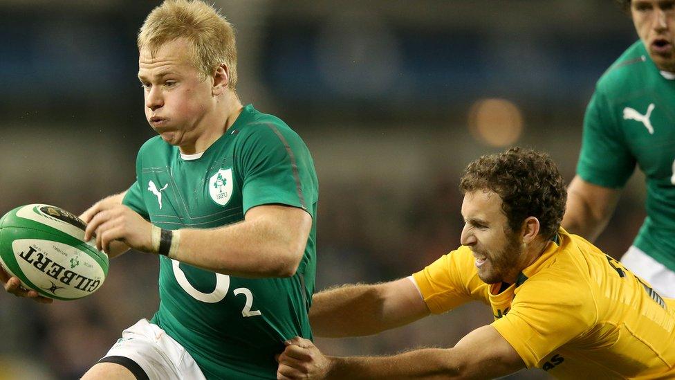 Ireland centre Luke Marshall goes on the attack during the autumn international match against Australia at the Aviva Stadium in Dublin