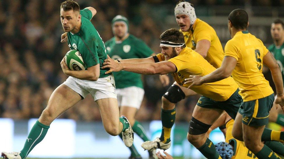 Ulster winger Tommy Bowe attempts to break through for Ireland against Australia