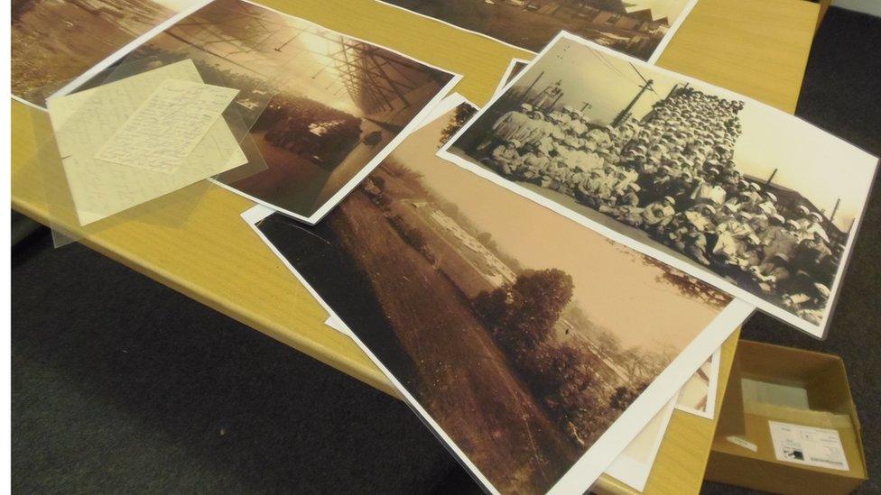 Photographs on a table