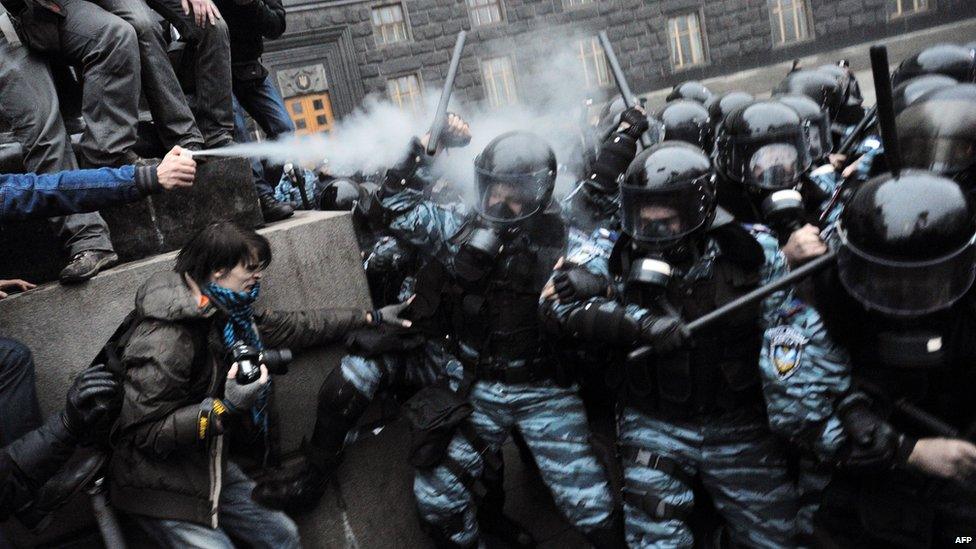 Clashes between protesters and police, Kiev 25 Nov