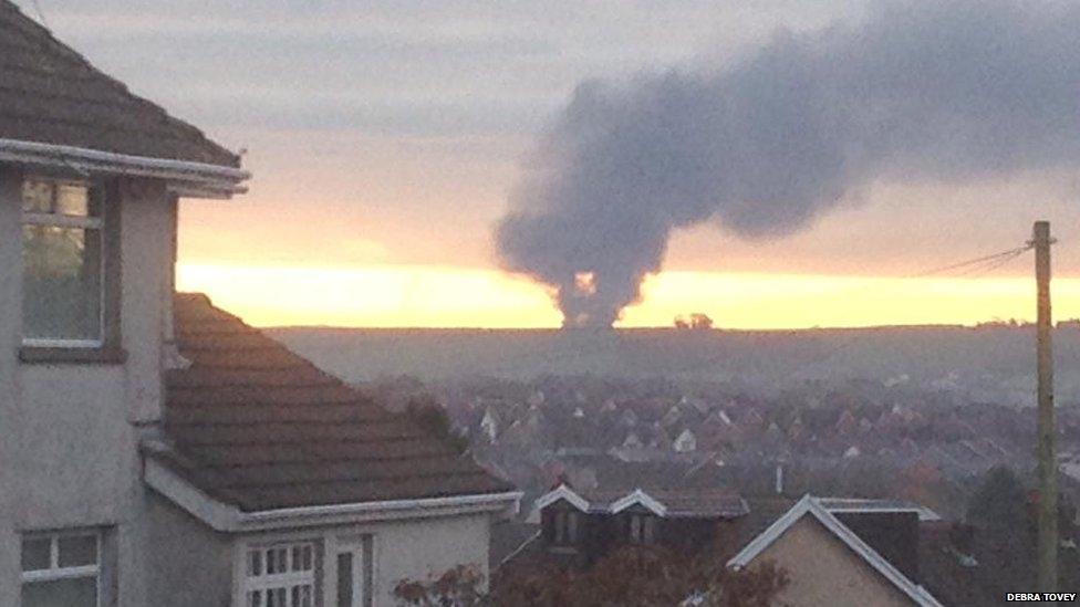 Debra Tovey took this picture of the smoke from the fire as seen in Bryntirion - around eight miles away