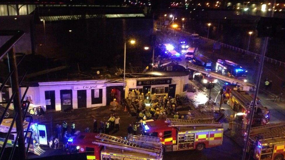 Helicopter crash scene at the Clutha pub