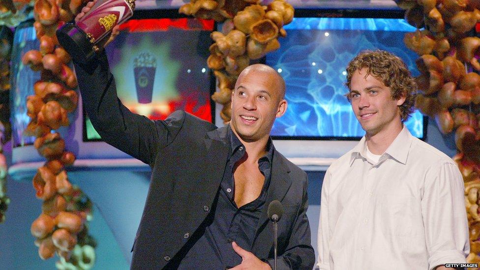 Walker and Diesel at the MTV Movie Awards in 2002