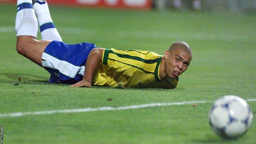 Brazilian star Ronaldo watches the Tricolore ball go inches wide in the 1998 World Cup semi-final match with Netherlands.