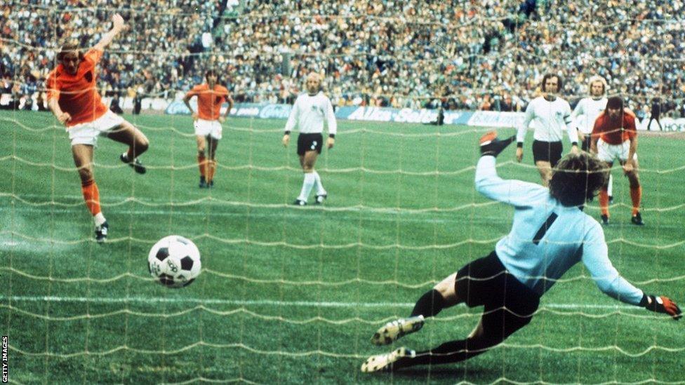 The Telstar was the official ball used in the 1974 World Cup finals in West Germany. Although football design has changed over the years, images of footballs in drawings such as comic books and caricatures are usually still made in the Telstar look, testifying to its enduring appeal.