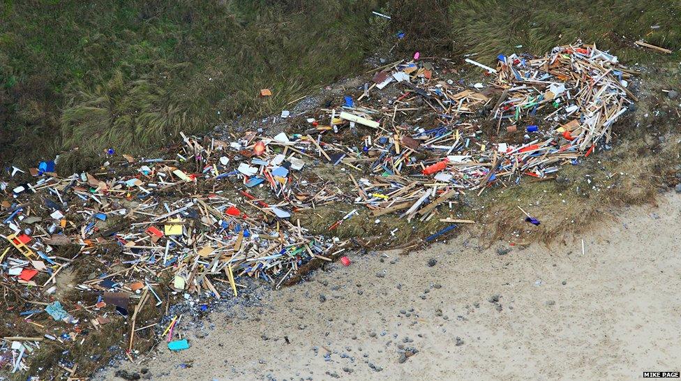 Beach huts along the Norfolk coast at Cromer were reduced to planks of wood as they were destroyed in the tidal surge