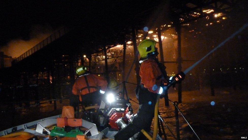 Fire crews tackle the blaze at Hastings Pier