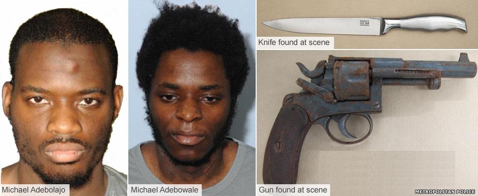 Michael Adebolajo and Michael Adebowale and their weapons