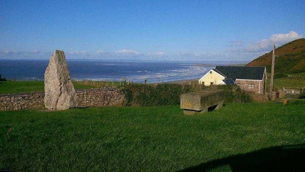 A view of Rhossili beach on Gower taken from B4247 near The Old Rectory looking north west