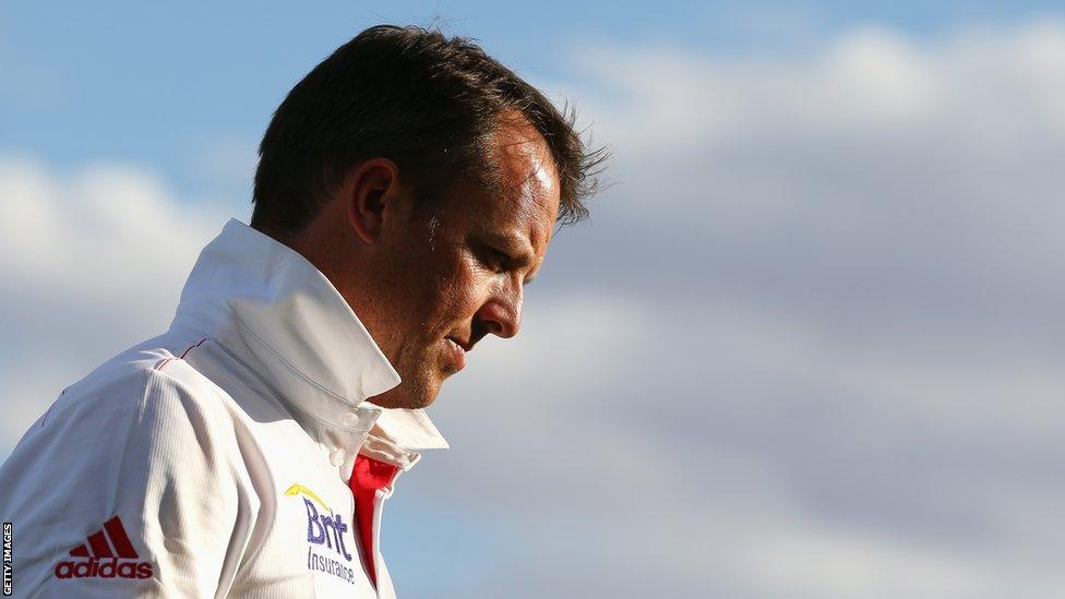 30 Nov 2013: Graeme Swann of England looks on after the end of play on day two of the tour match between the Chairman's XI and England at Traeger Park Oval.