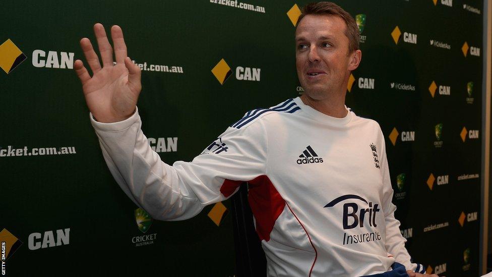 22 Dec 2013: Graeme Swann of England speaks at a press conference to announce his retirement from all forms of cricket at Melbourne Cricket Ground on December 22, 2013 in Melbourne.