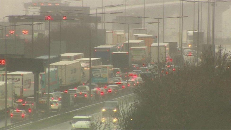 Cars queue at the Dartford Crossing in Kent